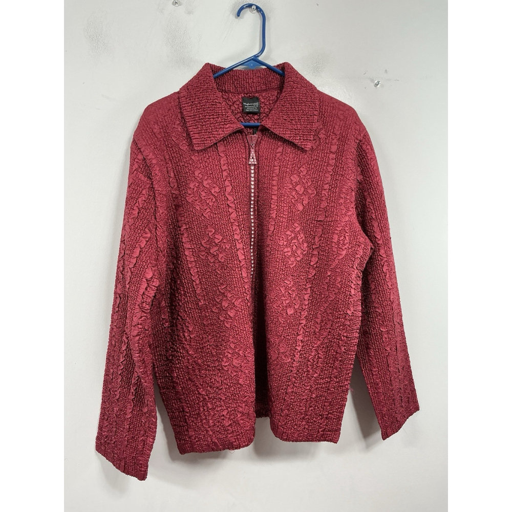 Womans NWT Magic Woman Zip Front Rhinestone Long Sleeve Blazer XL_2x Wine